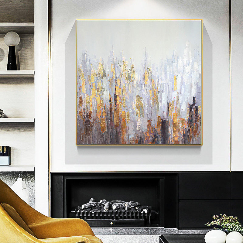 Gold leaf color oil painting modern minimalist living room Xuanguan Restaurant decoration hanging frescoes pure hand-painted abstract light and luxurious 