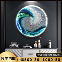 Original physical Crystal porcelain painting with lamp luminous decorative painting light luxury porch Guest Restaurant hanging painting abstract wave customization