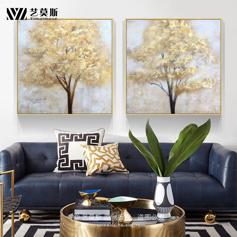 Pure Hand Painted chaesel golden oil painting minimalist modern light lavish Nordic Living room Decorative Painting Sofa Background Wall Hanging