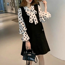 Big Code Girl Spring Dress 2022 New Fat Younger Sister MM Xianthin Suit Netting Red Ocean Veil and Dress Reduction