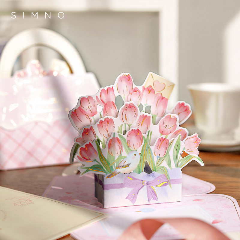 Core Strangeness Flowers Greeting Cards Fresh 3D Cubic floral greeting cards Mother's Day Birthday Blessings Cards Gift Message Envelopes Lovers Gift small card Paper blessings Write-in-hand customizable