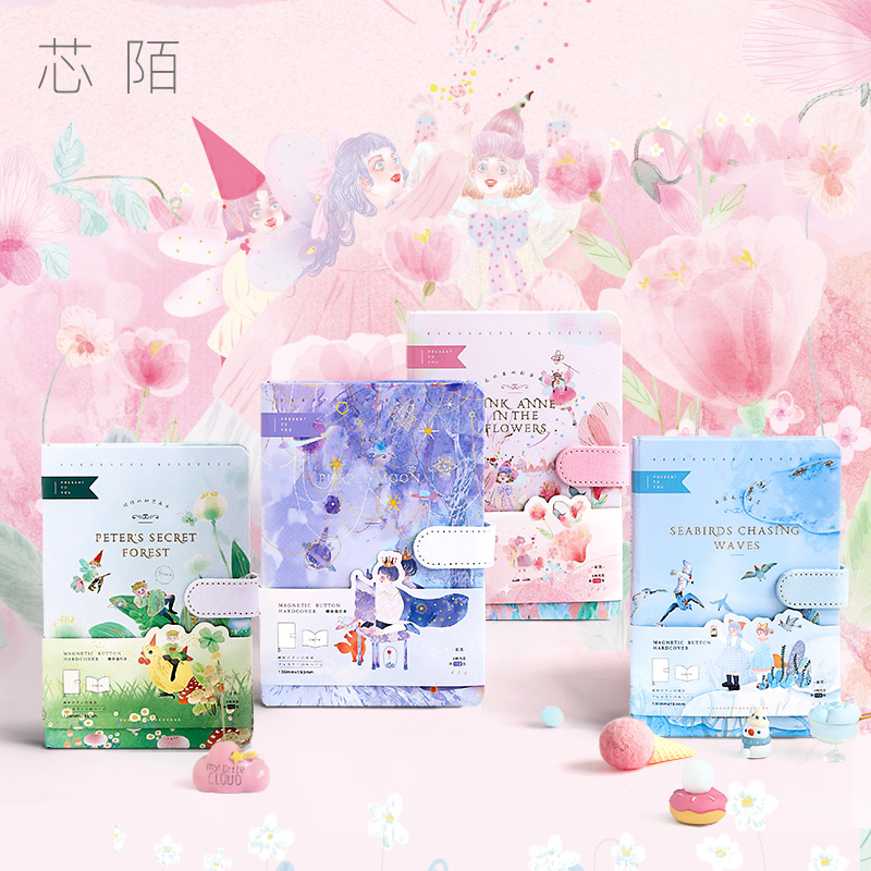 Xinmo fairy tale wind hand account book square girl heart simple ins wind hand account book magnetic buckle book color page illustration net red diary college students use notepad thickened small fresh notebook book