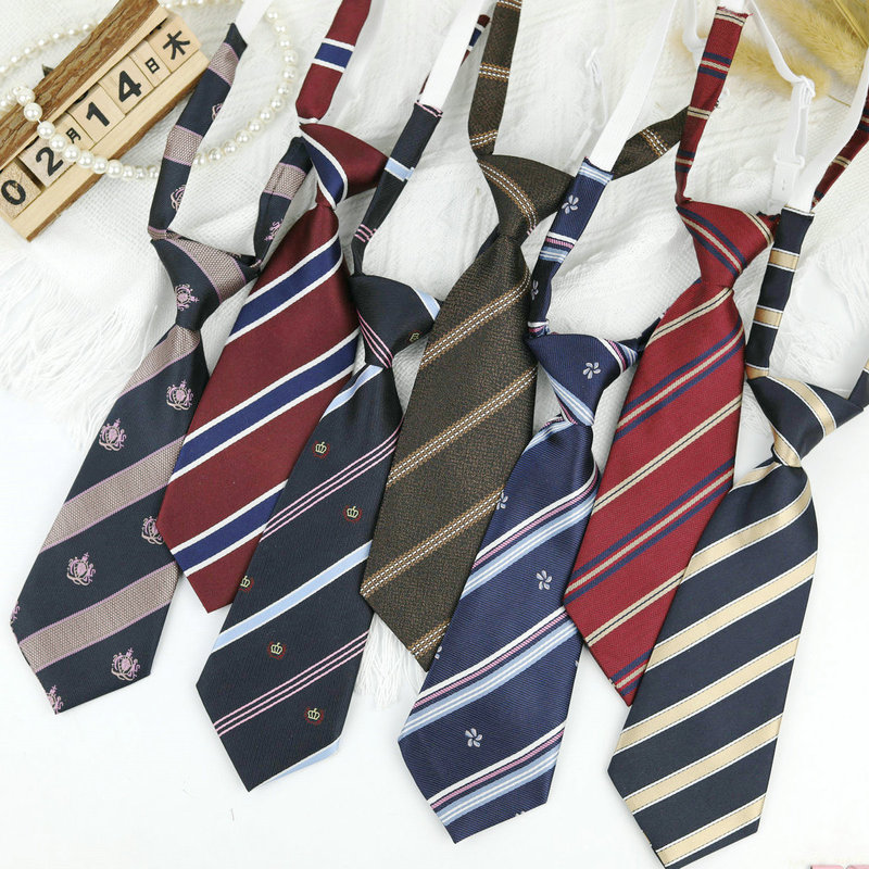 Ultra-Short Japanese-Style LAOSHU Stripes Small Tie for Women, No Need to Tie, Cute College Style, Retro Brown, Kindergarten Boys Ultra-Short Japanese-Style LAOSHU Stripes Small Tie for Women, No Need to Tie, Cute College Style, Retro Brown, Kindergarten Boys