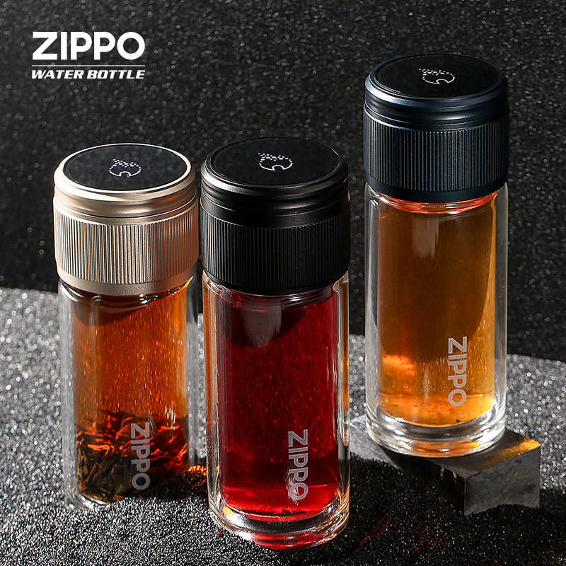 Zippo upscale double glass tea separates tea cup men and women portable transparent insulation cup