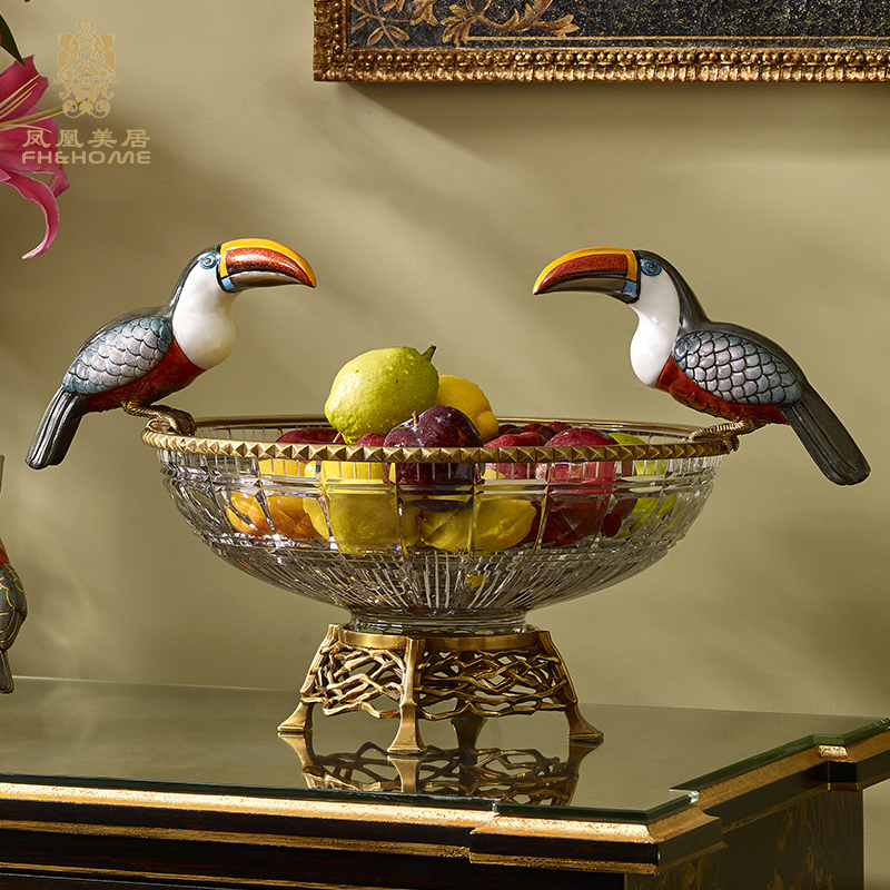Phoenix Mercure European Czech crystal glass handmade toucan fruit plate candy plate living room coffee table decoration