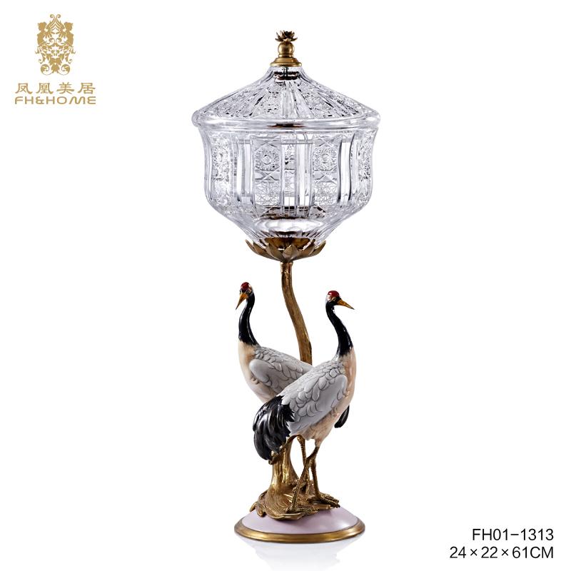 Phoenix Mei Luxury High-end Retro Euro-style Crystal Glass Prague Series Double Crane Fruit Disk