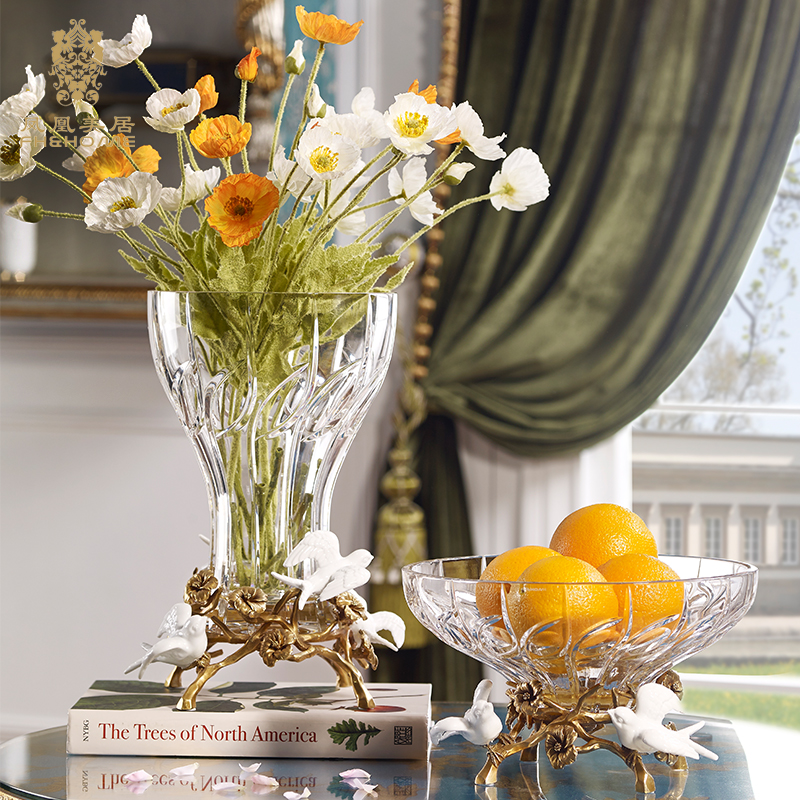 Phoenix Beauty Luxurious Eurostyle Prague Family Heyan Transparent Crystal Glass Villa High-end Home Delivery Gift Vase-Taobao