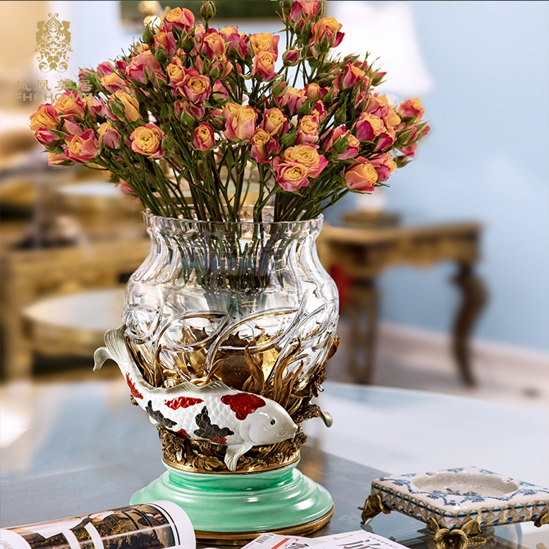 Phoenix Mercure Luxury Custom European Prague Series Koi Crystal Glass Handmade Transparent Desktop Vase
