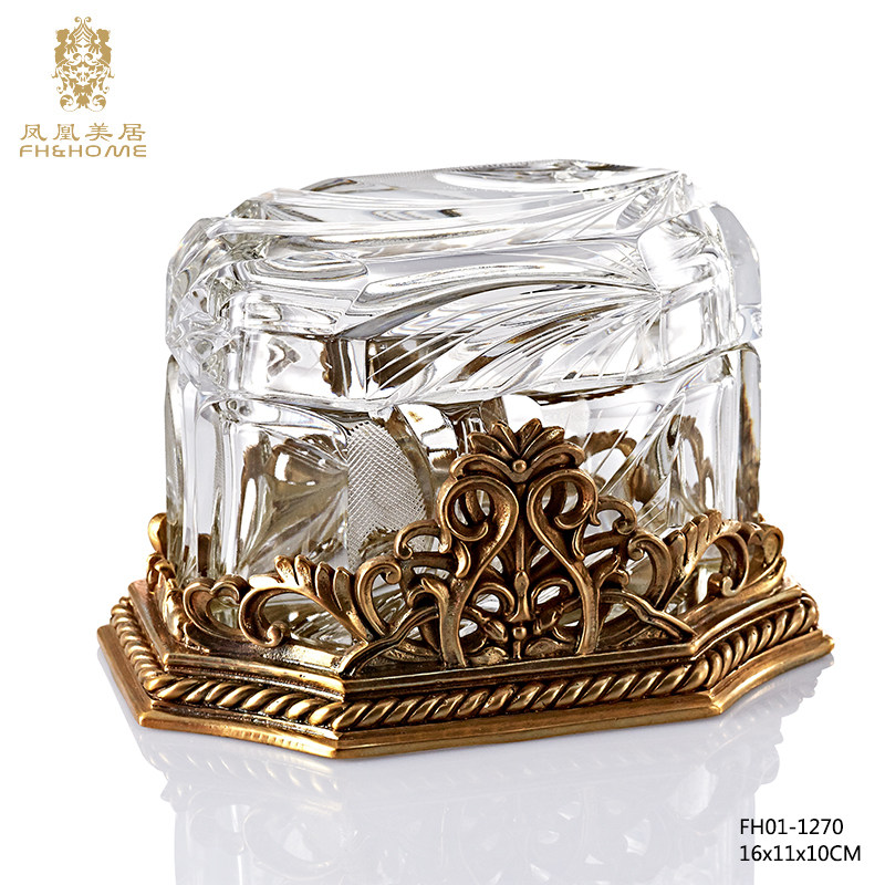 Phoenix Mercure luxury high-end customized European imported crystal glass with copper coffee sugar package small lid box tea table box
