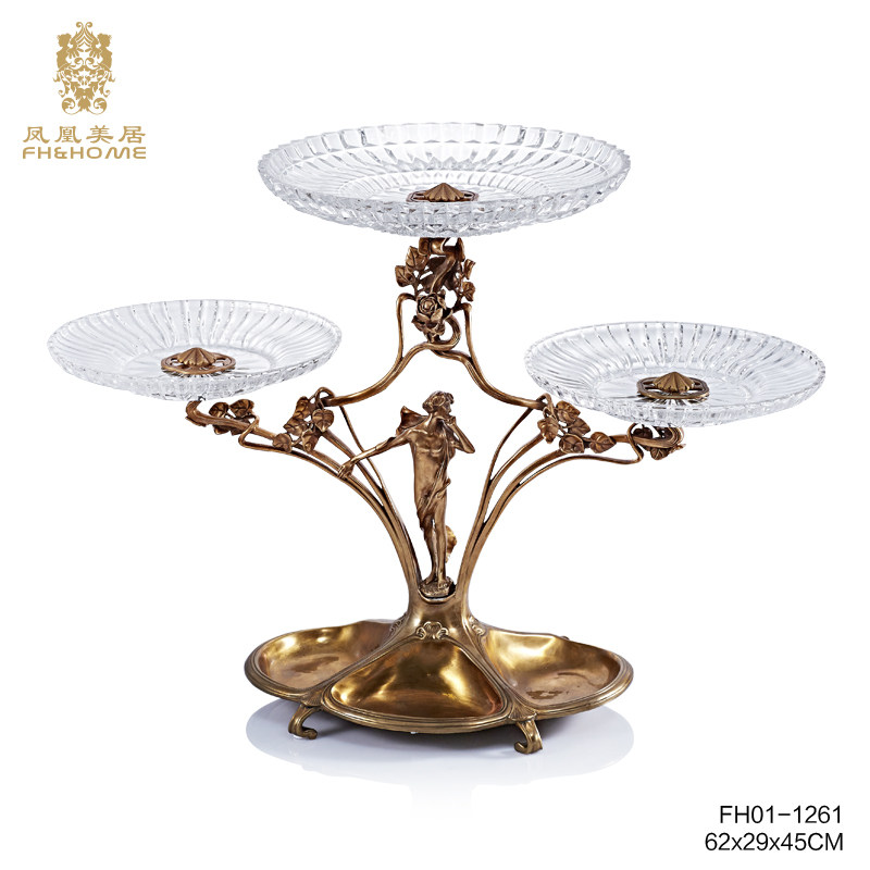 Phoenix Mercure luxury European-style crystal glass three-layer handmade fruit plate decoration reception banquet fruit plate villa decoration