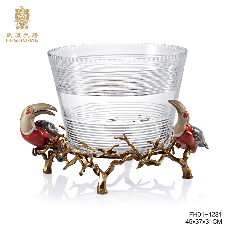 Phoenix Mercure European-style Prague imported crystal glass painted gold porcelain toucan large ice bucket high-end bucket delivery