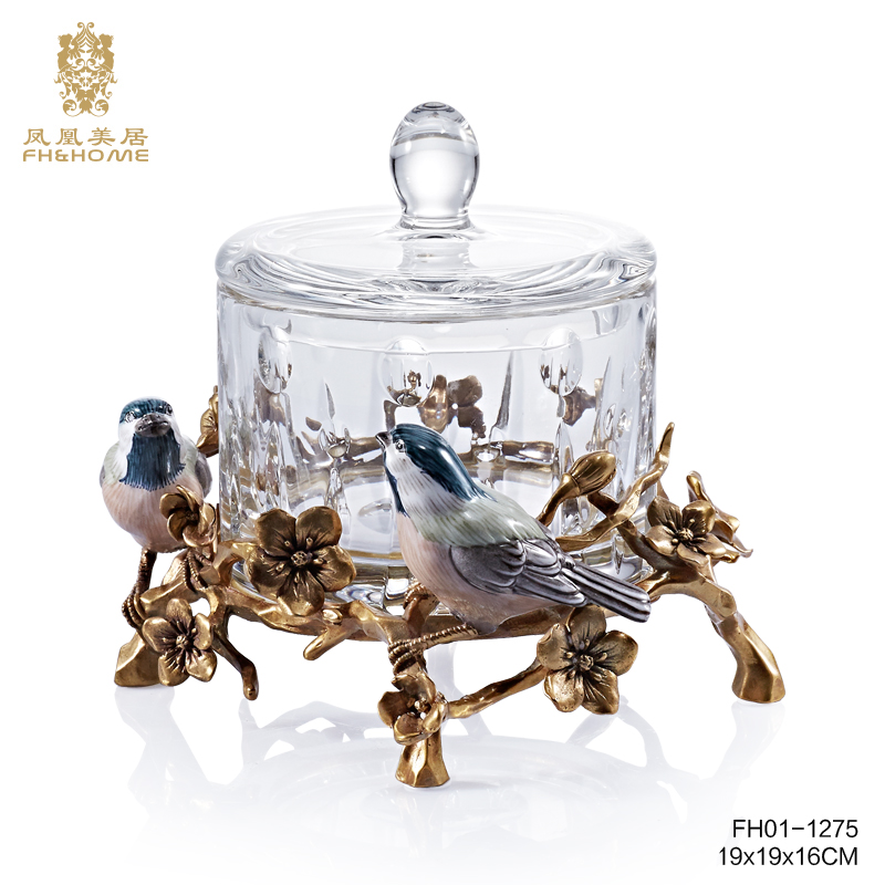 Phoenix Mercure Luxury European Prague Series Crystal Glass Birds and Flowers Small Fruit Plate Living Room Decoration