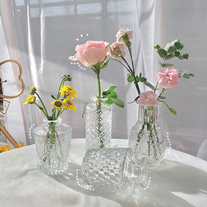 Creative minimalist glass inserts vase embossed flower arrangements transparent honeycomb rhombus tabletop headboard small vase pendulum pieces