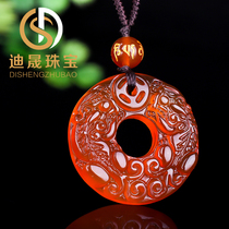 Red Agate safe buckle Pendant Piqiu necklace pendant jewelry men and women sweater chain with certificate