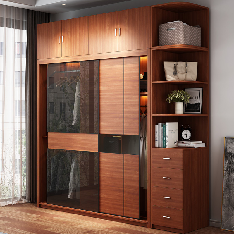 Rosewood wardrobe sliding door modern minimalist home bedroom solid wood cabinet assembly sliding door overall large wardrobe