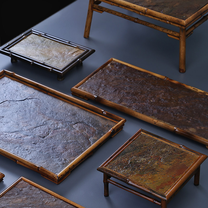 Chinese-style bamboo-made lacquer rock dry-brewing table retro Zen Japanese-style tea tray pot tea tray tea set storage tray