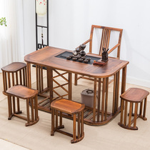 Solid Wood New Chinese walnut tea table and chair combination simple modern tea table several office tea kung fu tea table