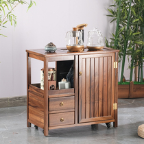 Walnut mobile tea cabinet household solid wood tea table kettle integrated side cabinet New Chinese style simple tea cabinet side cabinet