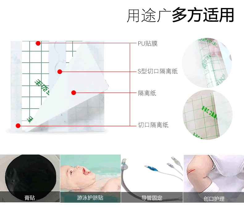 Hongsheng Medical PU Film Dán phòng tắm chống nước Đen và trắng Pocket Pocket Cố định Dressing Chống dị ứng 500 miếng