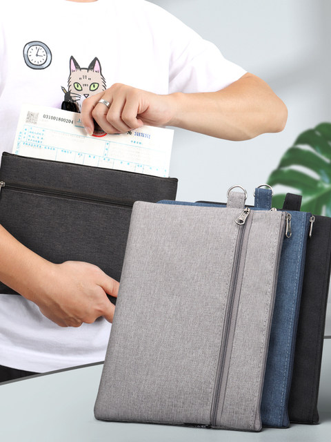Jerry A5 file bag double-layer zipper-type small stationery bag storage bag large capacity Oxford canvas small fresh multi-functional bill bag invoice information bag custom printing logo