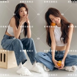 Модная джинсовая джинсовая фото фото тема одежда персонализированная корейская разное живопись газета в стиле Girl Art Photography Art Photo