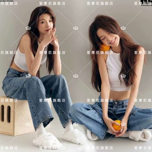 Модная джинсовая джинсовая фото фото тема одежда персонализированная корейская разное живопись газета в стиле Girl Art Photography Art Photo