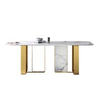 Light luxury rock plate dining table rectangular villa dining room table CC designer rock plate table and chair combination marble square table