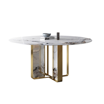 Villa light luxury round table Italian simple table imported bright luxury rock plate round dining table marble table with turntable
