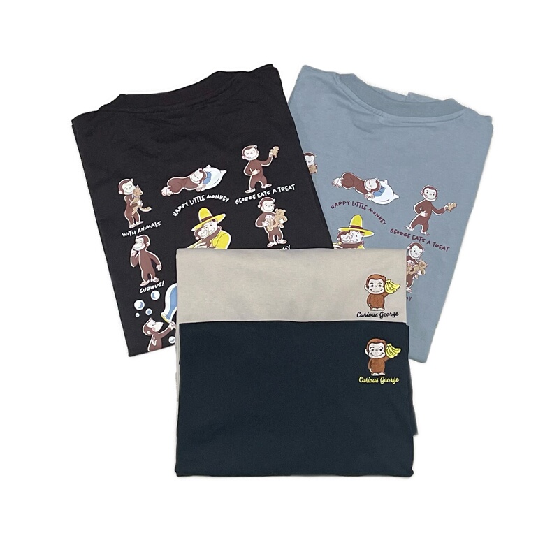 Japanese-Style George Monkey Cartoon Embroidered Printed Short-Sleeve T-Shirt, Unisex Top 0417