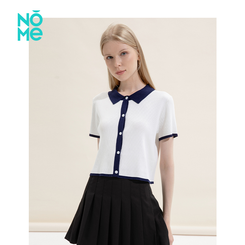NOME Normie Women's Clothing Wool Weave T-shirt Casual Art Ins Wind shorts Polo collar short sleeves women WGCQ3485