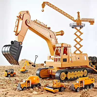 Large excavator toy engineering vehicle set alloy simulation large tower crane children Boy excavator model
