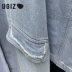 UGIZ phụ nữ Hàn Quốc denim thêu suit cổ áo khoác giữa dài áo khoác gió nữ UWHC100-1 - Trench Coat