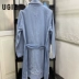 UGIZ phụ nữ Hàn Quốc denim thêu suit cổ áo khoác giữa dài áo khoác gió nữ UWHC100-1 - Trench Coat