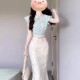 Pure lust style hottie small flying sleeve top fishtail skirt