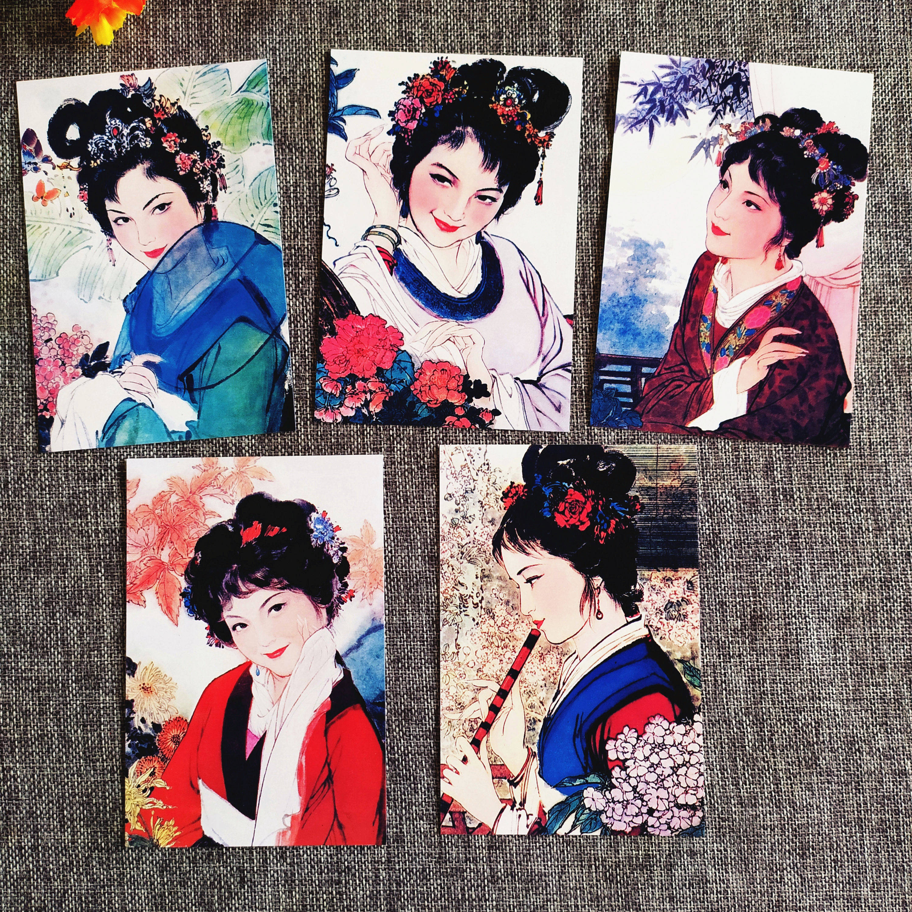 Ancient Beauty postcard Jedi postcard 5 Hua Sanichuan Red House Dream Card Collection treasured antique handpainted
