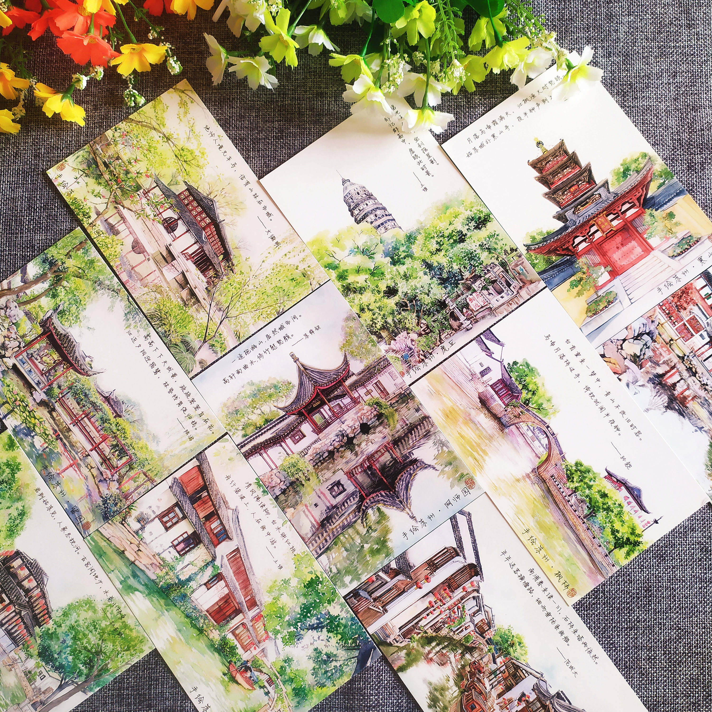 Hand painted Suzhou postcard 10 original watercolor Suzhou tourist destination card copy material