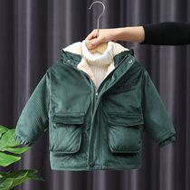 Boy plus velvet thickened autumn winter coat 2021 new children Boy foreign boy baby corduroy coat tide