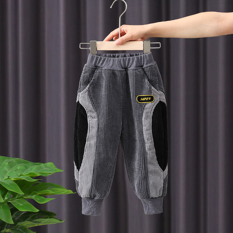 Boy Pants Autumn Winter Clothing 2021 New Children Sports Pants Casual Pants Baby Winter Plus Suede Light Core Suede Trousers