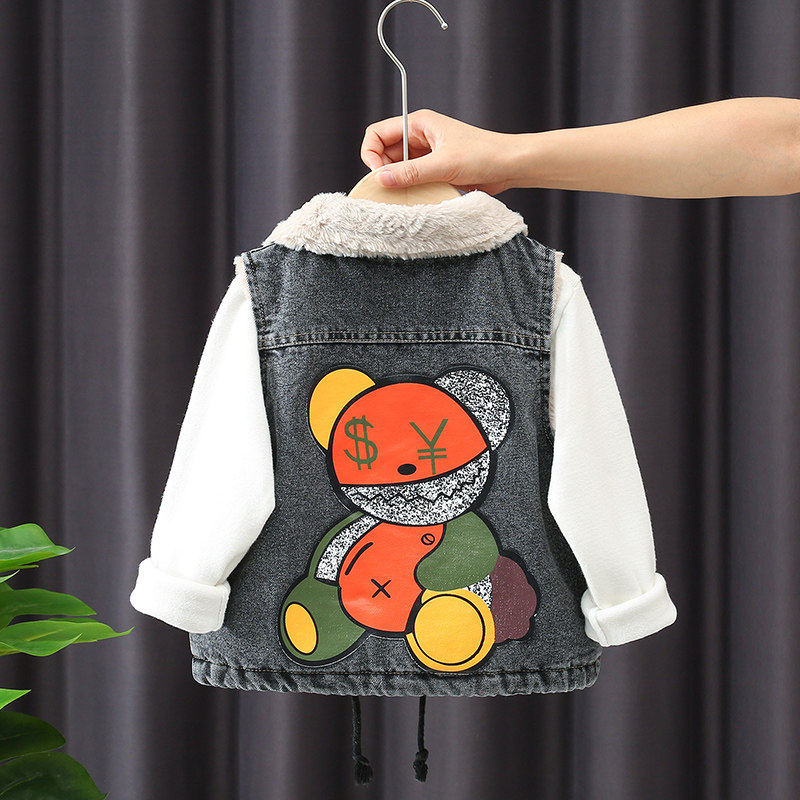 Boy Waistcoat Autumn Winter 2021 New Foreign Pie Baby Gafu Thickened Denim Waistcoat Child Winter Vest Outwear