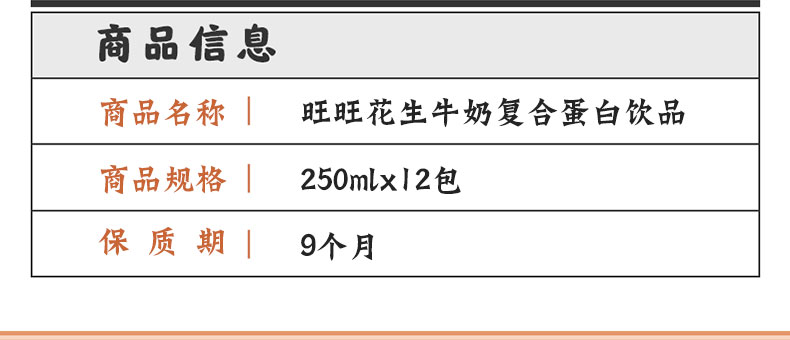 拍4件旺旺花生牛奶250ml*48盒