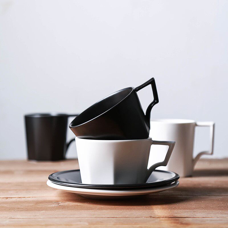 Day-Style Geometric Black Matt Ceramic Cup Saucepan With Iron Coffee Cup Suit Mark Cup
