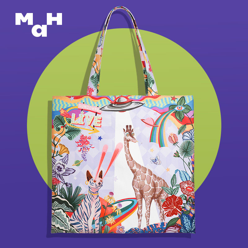 MAH new bag female student fashion niche print tote bag canvas shoulder bag hand-held large-capacity women's bag