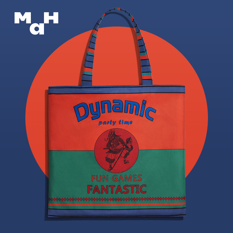 MAH2023 Summer New Contrasting Color Canvas Bag High-Level Sense College Students Class Commuting Large-capacity Tote Bag Female