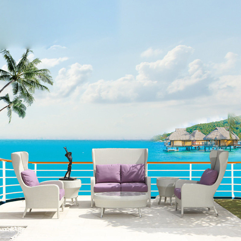 Building Dreams Home Outdoor White Rattan Chair Sofa Tea Table Villa Patio Garden Terrace for leisure Eurostyle Rattan Sofa