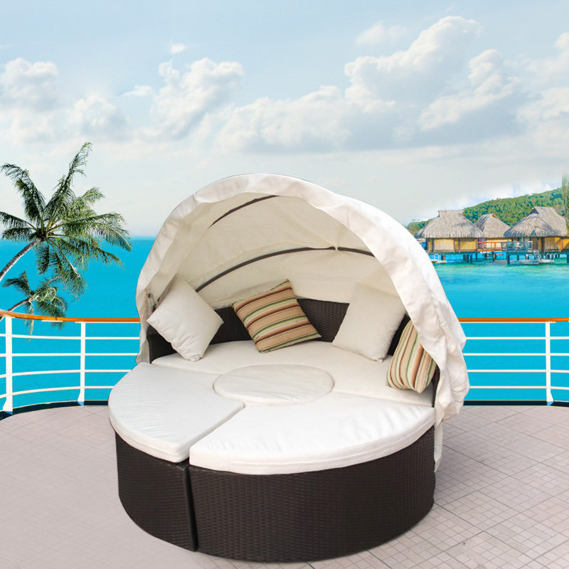 Building Dream Home With Fluffy Chair Outdoor Outdoor Courtyard Terrace Terrace Round Bed Rattan Choreography Bed Couch Tea Table Combination Custom