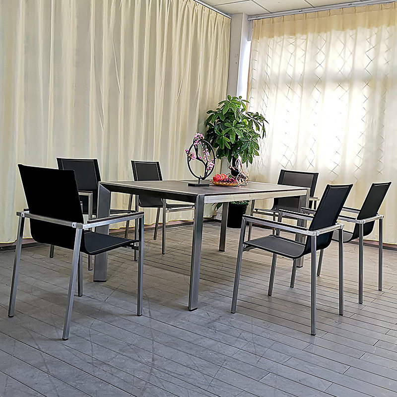 Building Dream Home Designer Stainless Steel Outdoor Table And Chairs Long Table Dining Table And Chairs Hotel Clubhouse Villa Composition Booking