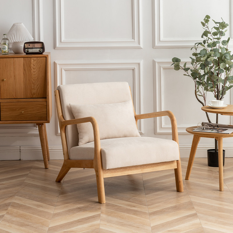 Single Sofa Chair Nordic Minimalist Art Style Cloth Art Solid Wood Light Lavish Modern Home Living Room Balcony Casual Chair