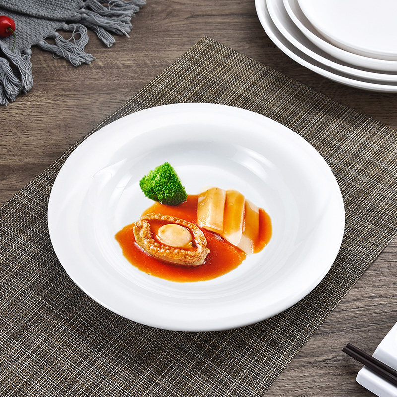 Top Lattice Imitation Porcelain Tableware Deep Disc Melamine Resin Hotel Soup Pan Round Plastic Plate Fish Pan High Temperature Resistant Commercial