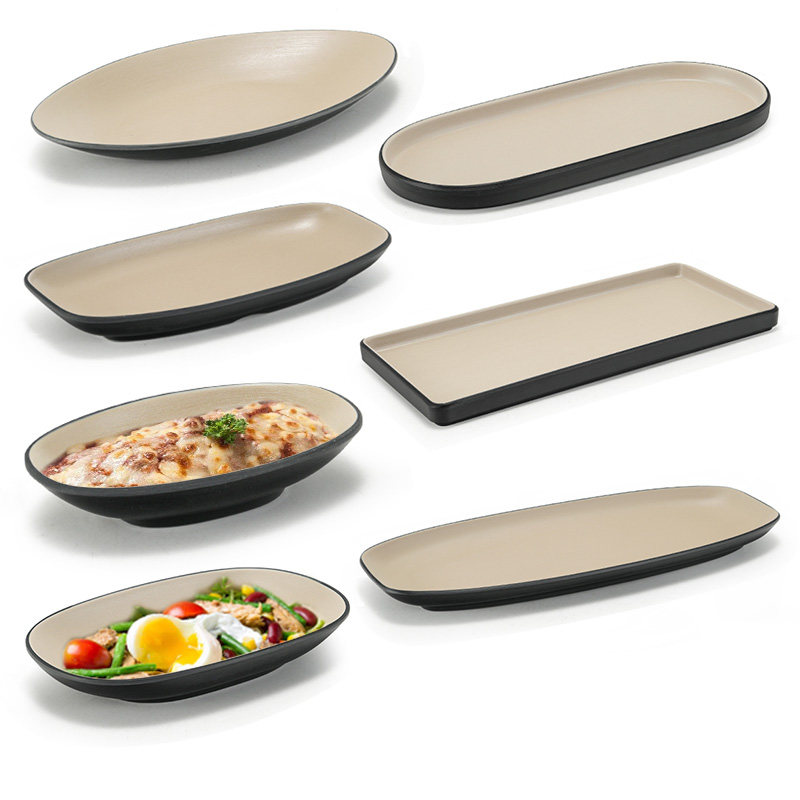Top grid imitation porcelain plate rectangular plastic plate oval plate plate plate hot pot melamine tableware snack plate barbecue dish commercial