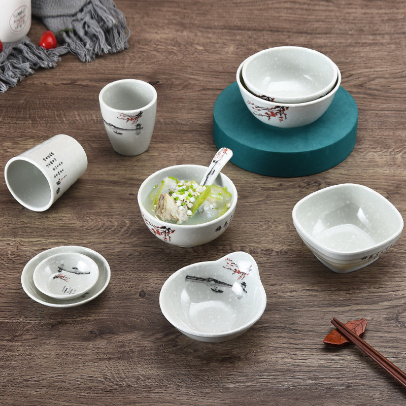 Top Gometamide Resin Small Bowl Dining Room Hot Pot Seasoning Bowl Rice Imitation Porcelain Plastic Cutlery Soup Bowl Roast shop Commercial